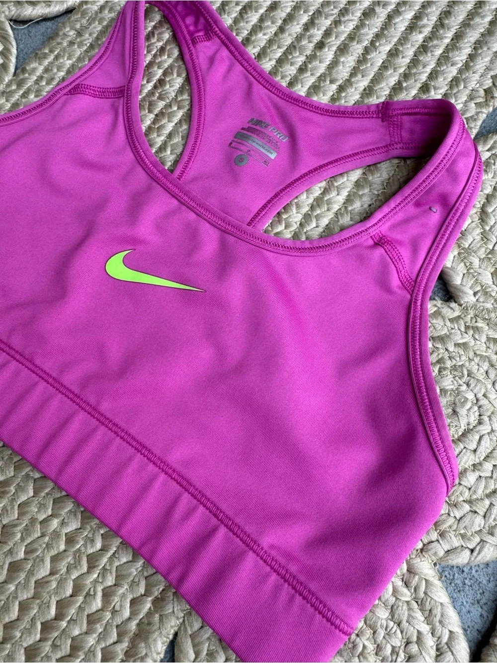 Nike Pro Pink Neon Green Swoosh Athletic Sports Bra Size S